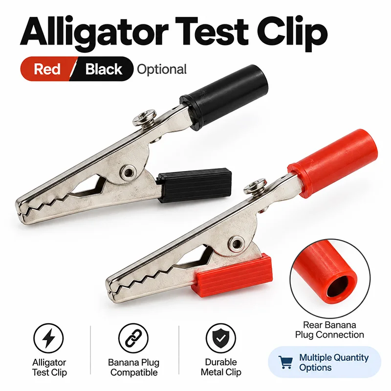 40PCS 55mm Solderless Alligator Clips Red Black Screw Terminal Test Clamps Optional 4mm Banana Plugs for Electronics Lab Testing