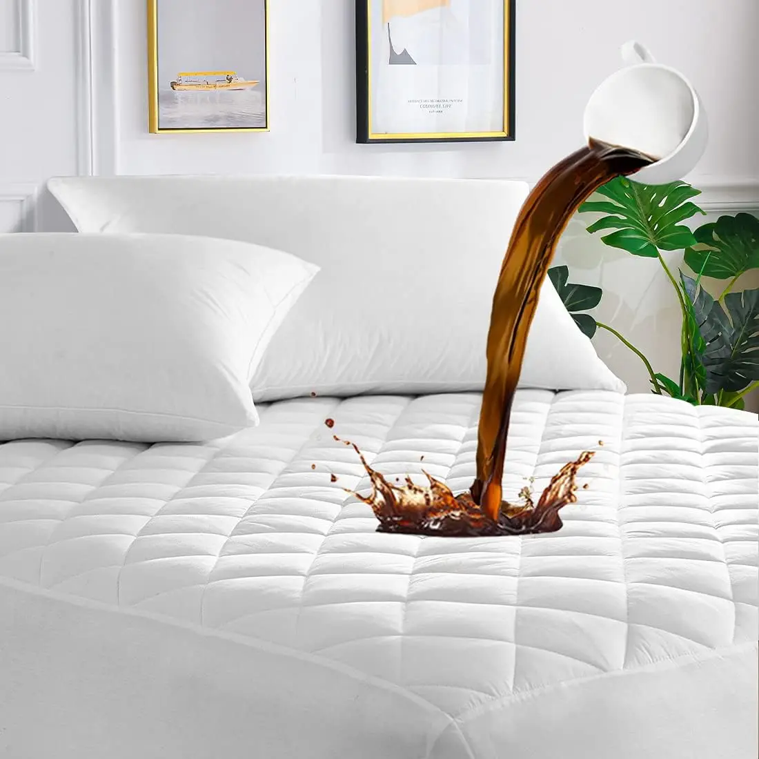 

Водонепроницаемый наматрасник Queen-размера с глубоким карманом, дышащий хлопковый наполнитель для матрасов высотой 6-21 дюйм