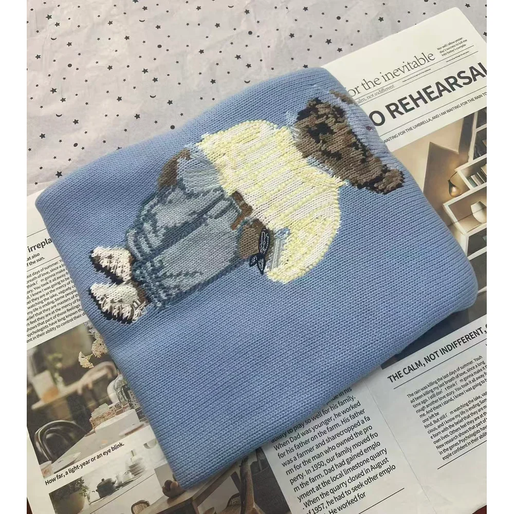 

2026 Comfortable Casual Sweater, Women's Bear Embroidered Round Neck Hoodie Soft Sticky Cotton Knitted Sweater, Winter Sweater