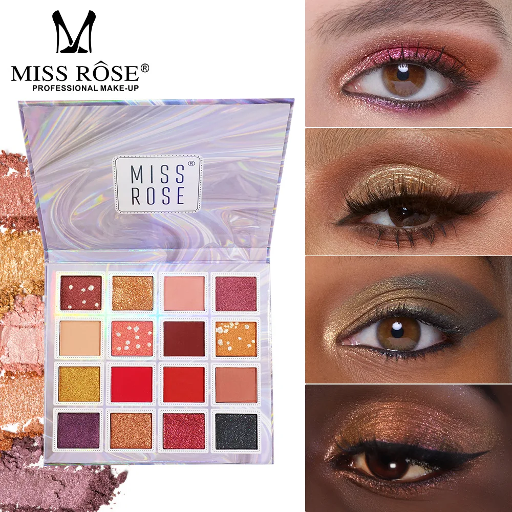 

MISS ROSE 16 Colors Eyeshadow Palette Waterproof Smudge Proof Shimmer Matte Fashion Makeup Combination Eye Cosmetic Tray