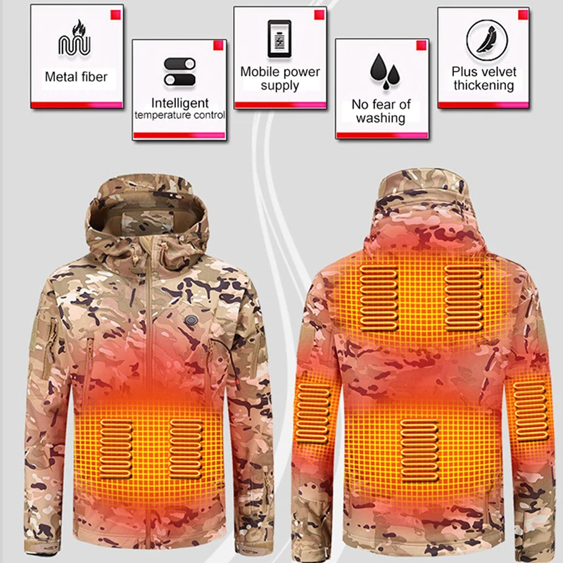 Heated Jacket Men Winter Heated Clothes Hooded Motorcycle Jacket Skiing Windproof Hiking Keep Warm Bottom Fishing Clothes M-4XL