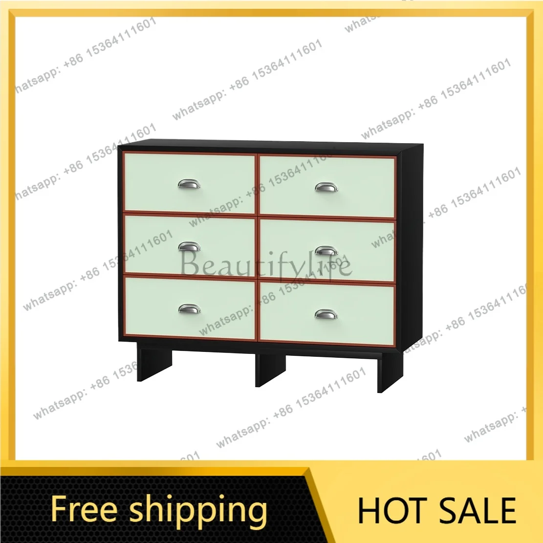 YJ Nordic Modern Minimalist Dopamine Color 6 Drawer Chest Storage Cabinet Customizable Living Room Bedroom Home Furniture
