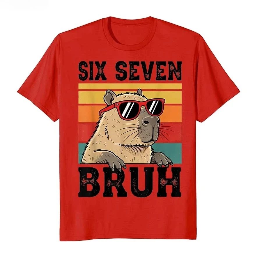 Six Seven Bruh Meme Lustiges Capybara T-Shirt für Frauen Kurzarm-Oberteile Sommer Kurzarm Harajuku Streetwear Tops Tees – Detail 4