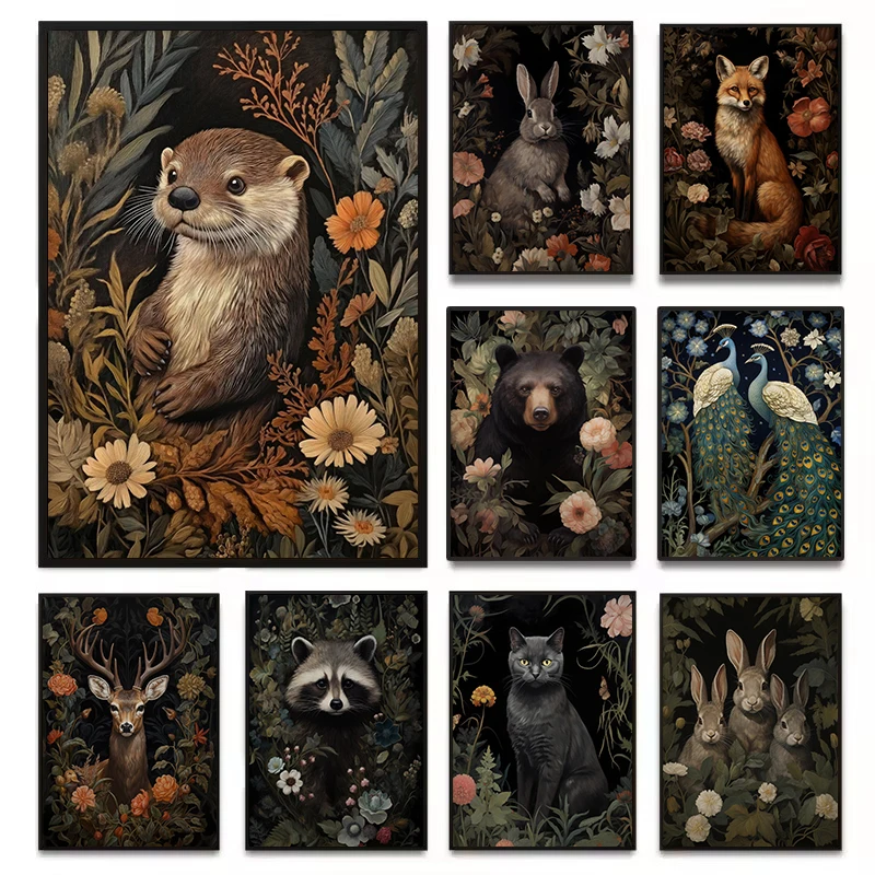 Art Craft William Morris - ヴィンテージウィリアムモリスカワウソ孔雀バニーフラワーリーフポートレートポスターキャンバス絵画壁アート写真家のインテリア装飾