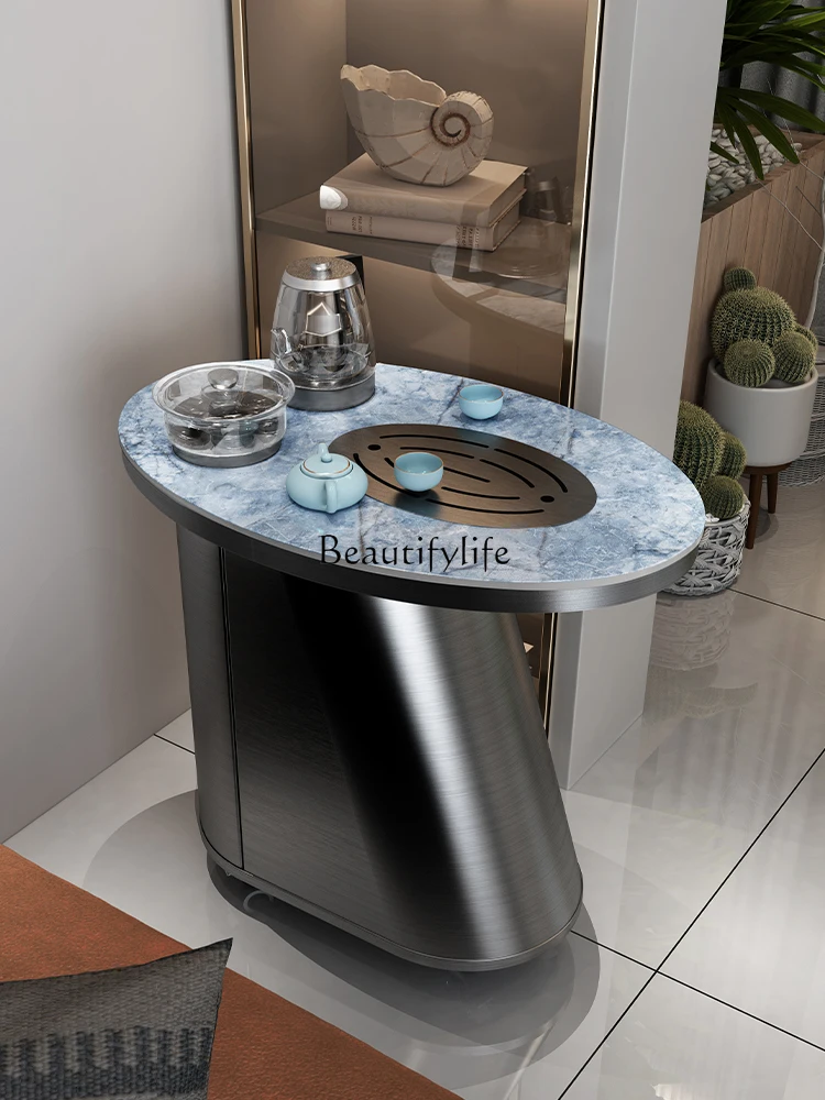 

Luxury Rock Plate Tea Table Light Luxury Minimalist Small Apartment Balcony Kung Fu Bubble Movable Tea Cart