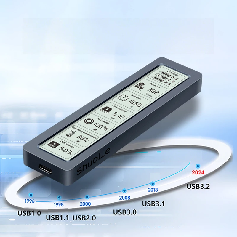 5Gbps SATA M.2 NGFF SSD Enclosure with Display Screen Intelligent Digital Health Detection USB Type C SSD Adapter Case Disk Box