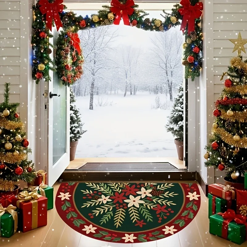 Semicircle Doormat Floral Oil Painting NonSlip Felt Rug Wildflower Entrance Floor Mat Indoor Kitchen Welcome Carpet Home Decor