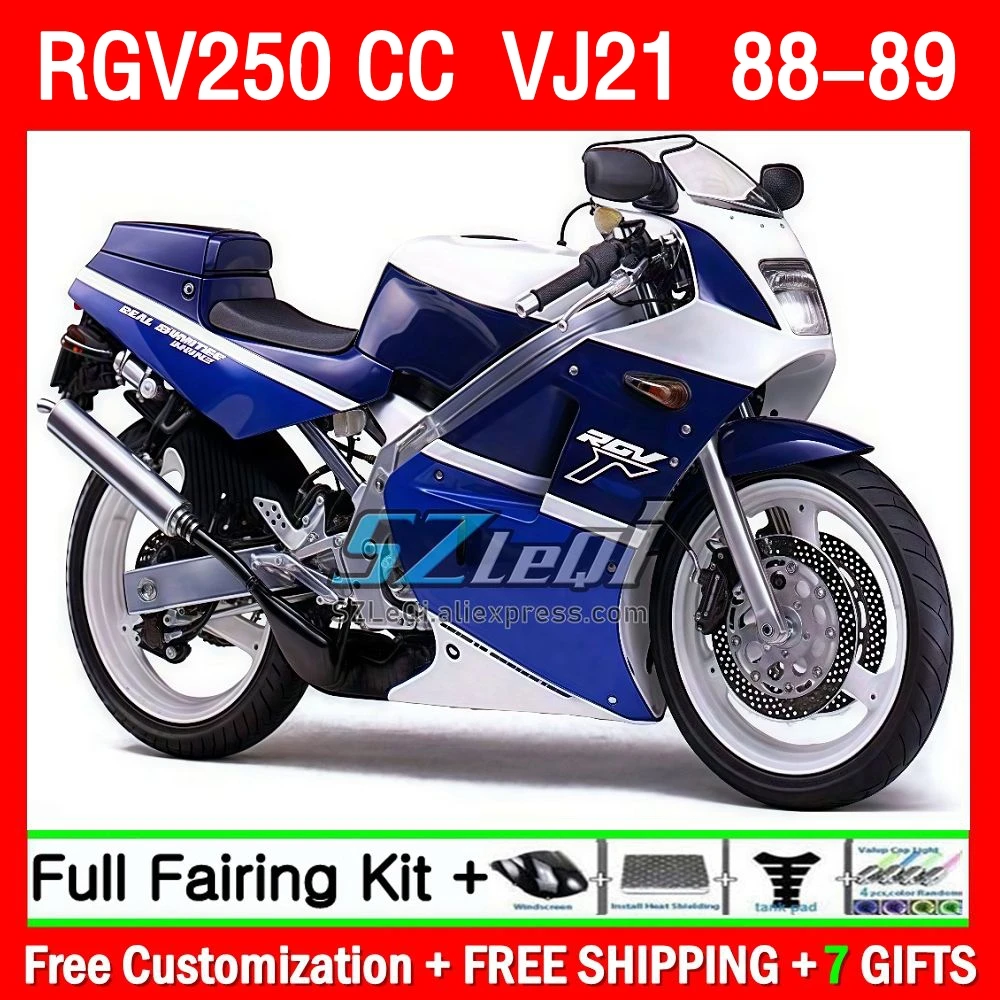 هدية لسوزوكي RGV250 SAPC VJ21 VJ 21 هيكل السيارة 61Q1.55 RGVT-250 RGV 250 CC RGV-250 RGVT250 1988 1989 أزرق أبيض 88 89 جسم