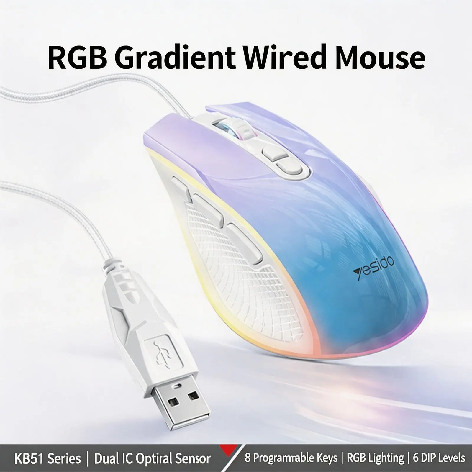 8 Programmable Buttons Wired Gaming Mouse 7200 DPI 14 RGB Gradient Light Ergonomic Weighted Computer Mice for Laptop PC Gamer