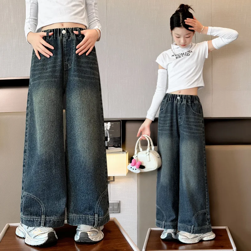 

Baby Girl Pants Girls Wide Leg Pants 2024 Fall New Fashion Jeans Big Girls Spring and Autumn Loose Straight Leg Pant