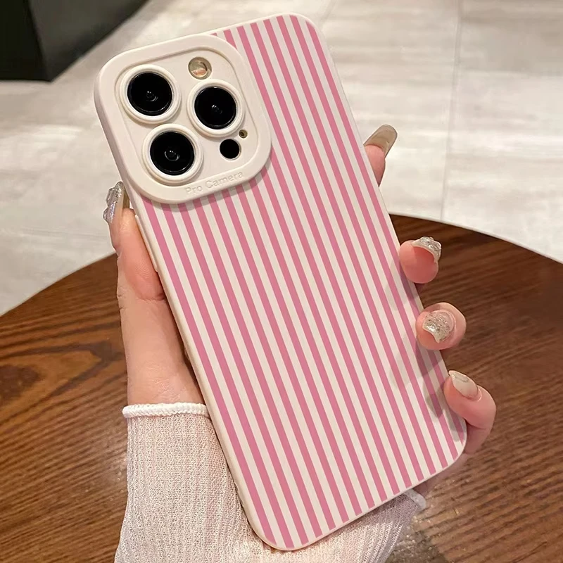 Phone Case For Samsung Galaxy S25 Ultra S26 S24 S23 FE S22 Plus S21 S20 A54 A55 A35 A15 Pink Striped Painted Silicone Soft Cover