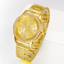 TVK-Reloj de pulsera de cuarzo Digital para mujer, cronógrafo de acero inoxidable dorado, resistente al agua, con diamantes romanos, de lujo