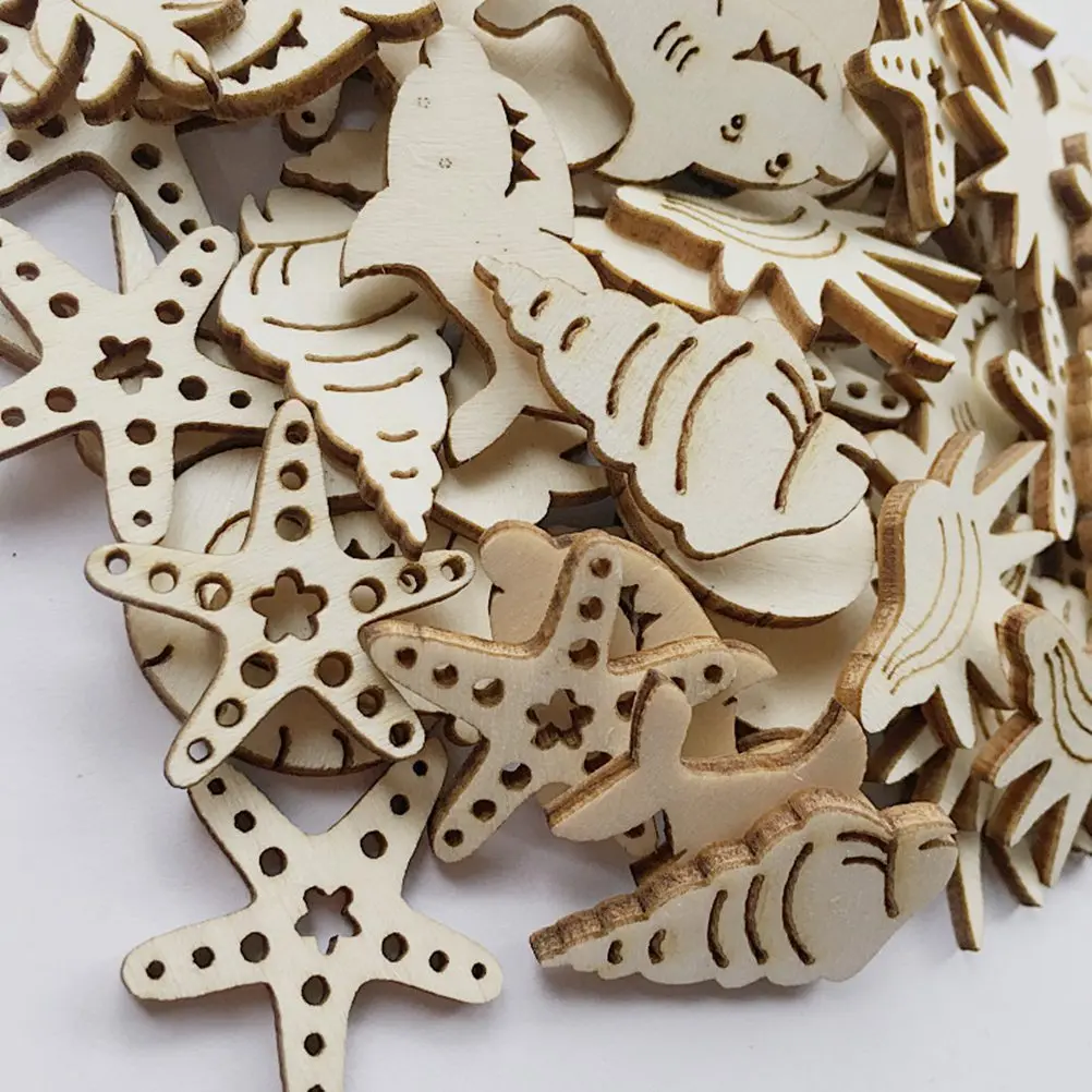 

100pcs Wood Marine Life Pieces Diy Craft Decor For Home Store - Shell Snail Wood Craft Pieces Handicraft