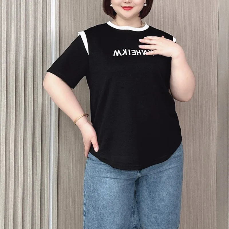 女性用半袖Tシャツ,カジュアルでルーズなトップス,印刷された文字,色,大きいサイズ,夏,新品,2024