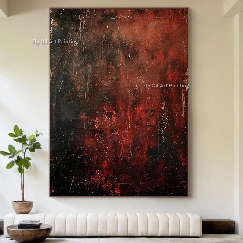 Handpainted Black And Red Original Design Home Wall Art Items New Popular Abstract Navy Blue Yellow Oil Painting Decor For Hotel