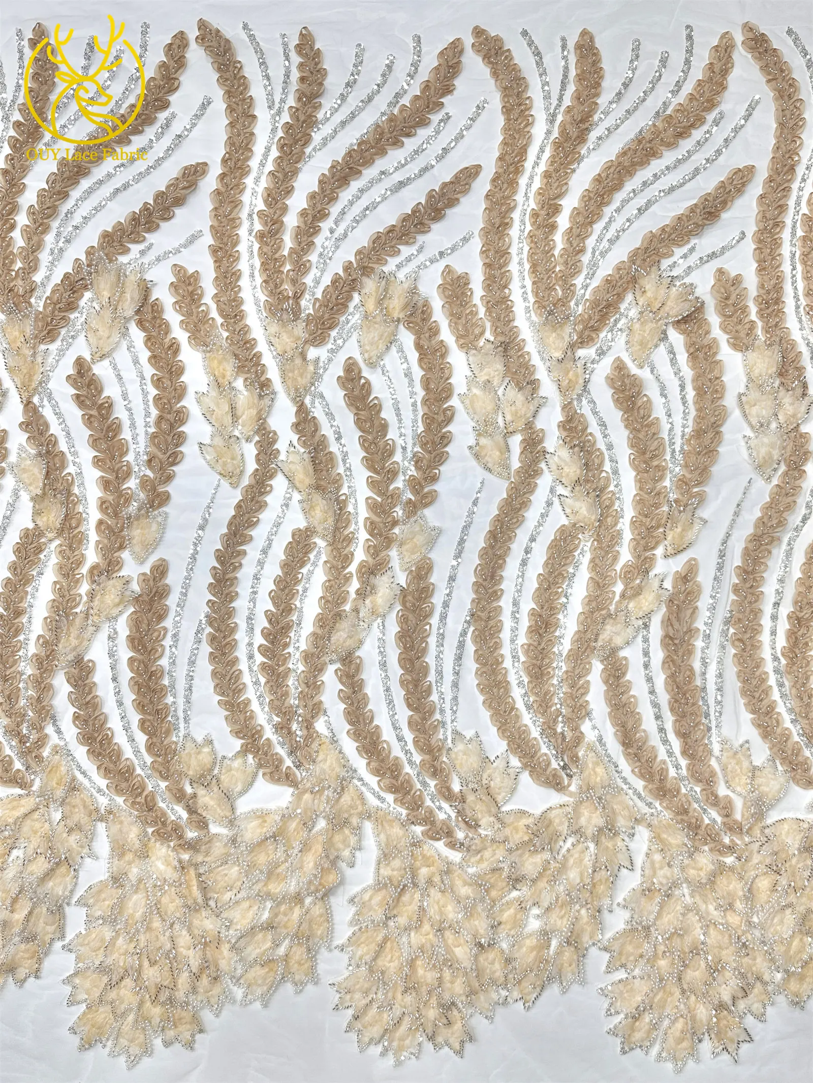 Französischer Luxus 3D-bestickter Perlen-Spitzenstoff, 5 Yards, eleganter afrikanischer nigerianischer Pailletten-Spitzenstoff für Damen, Hochzeits- und Partykleid – Detail 6
