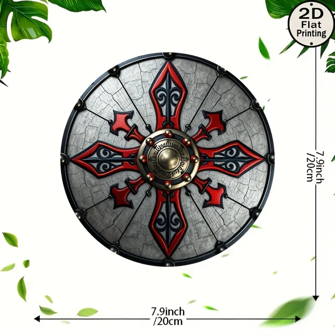 Metal Viking Shield Wall Art - 8 Inch Round Rustic Decor for Home, Cafe Gift Outdoor Indoor