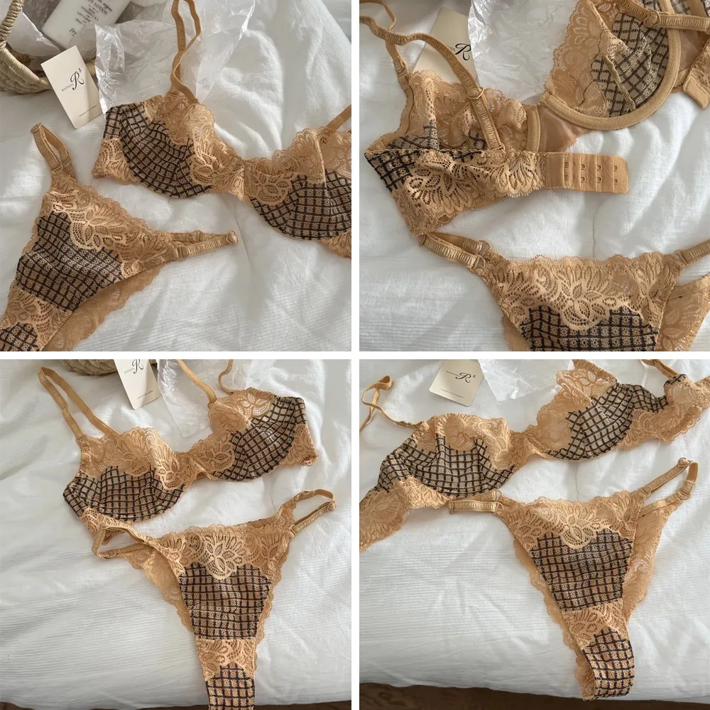 

Lace Embroidery Mesh Underwear Set for Women, Push Up Bra with Panties, Support and Lift for Large Breasts