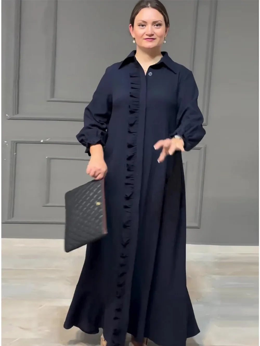 Eid Muslim Shirt Dress Abaya for Women Dresses Ruffle Jalabiya Kaftan Islam Vestidos Arab Long Robe Ramadan Morocco Dubai Abayas