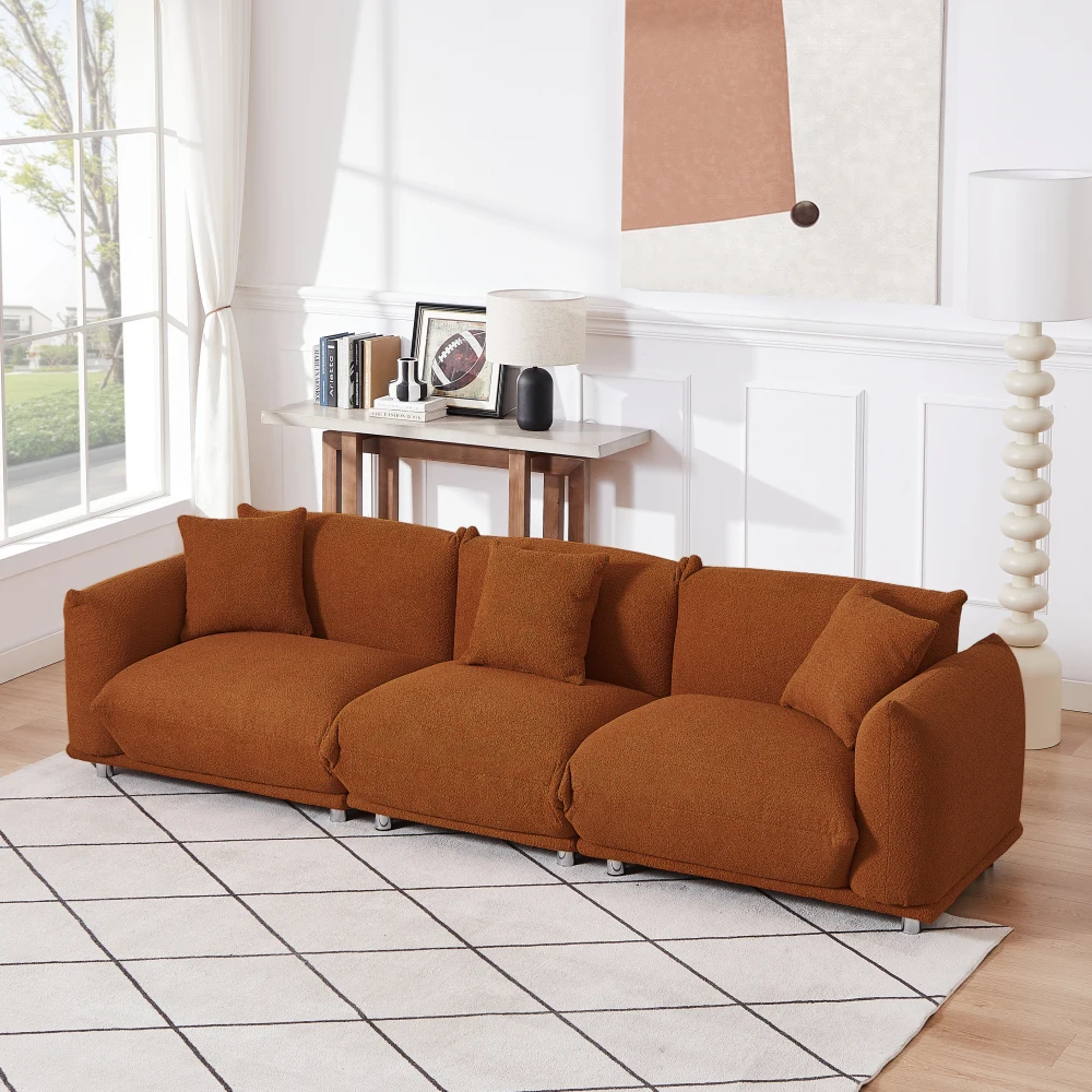 

Cloud Couch for Living Room 110" Modern Overstuffed Deep Seat Boucle Sherpa Loveseat Sofa with 3 Pillows Comfy Upholstered Sofa
