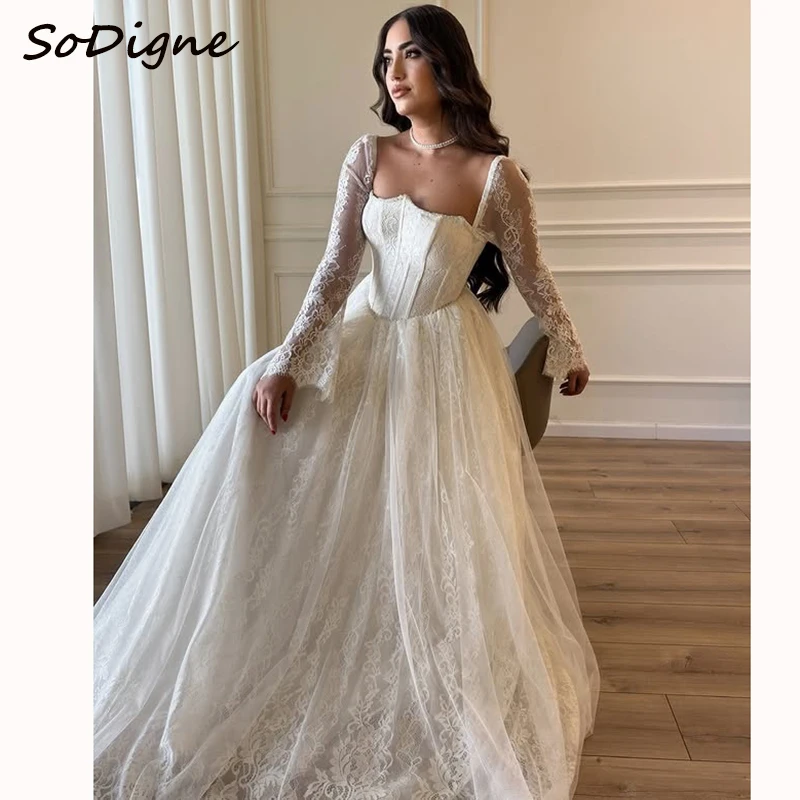 

SoDigne Mermaid Boho Wedding Dresses Full Sleeves Lace Bridal Dress Beach Long Wedding Gown Robe De Mairee ﻿Customized