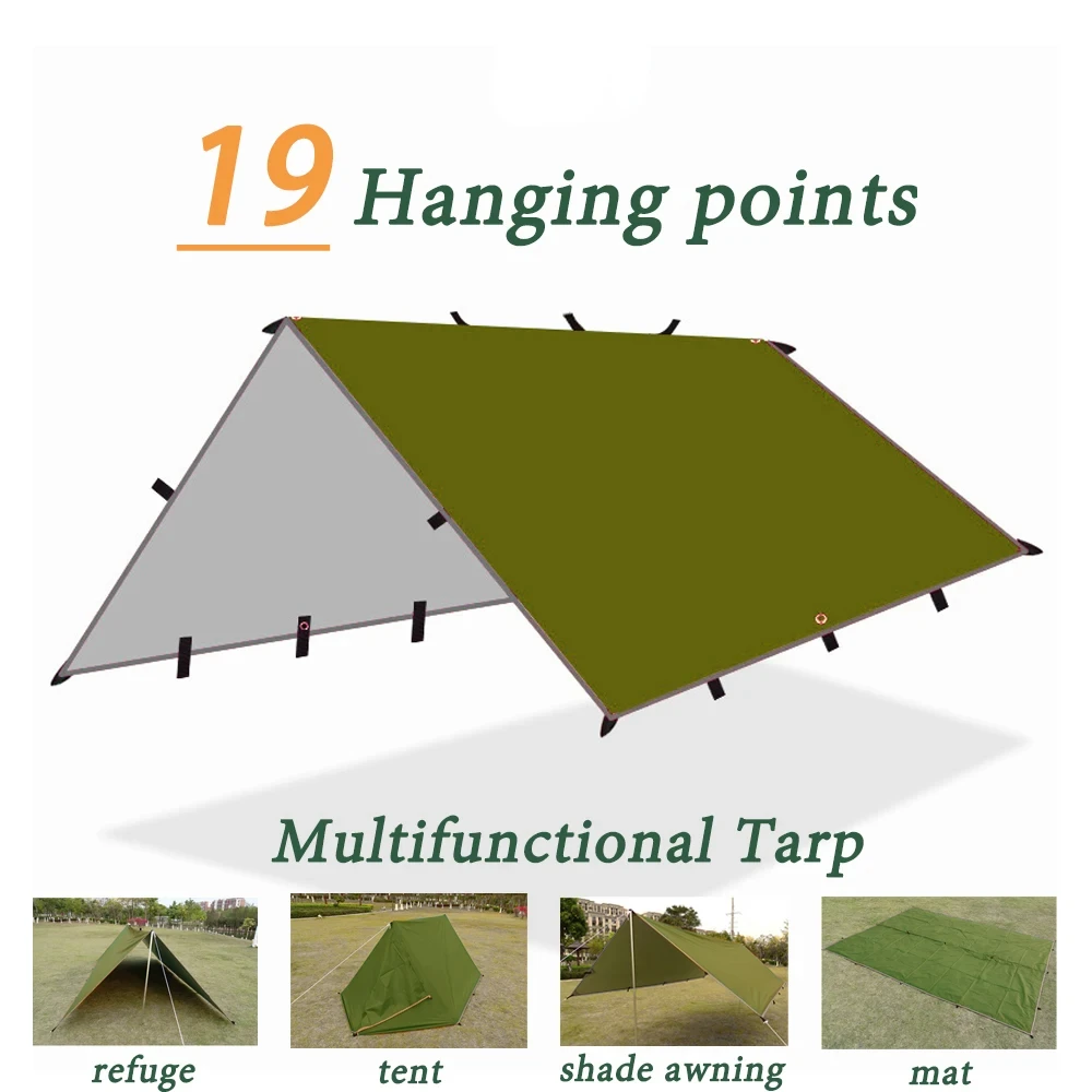 

Waterproof Tent Tarp 19 Hang Points Survival Tent Outdoor Camping Tactical Sun Shelter 4x4 3x4 3x3 Lightweight Sunshade Awning