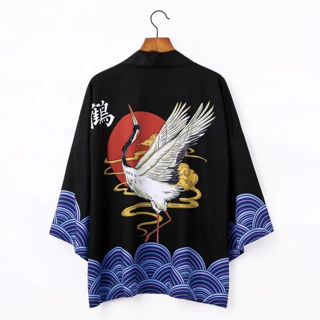 Chinese Style Crane Kimono Summer Casual Taoist Cardigan Robe Japanese Haori Cloak Dragon Cosplay Costume Unisex Cape Pajamas