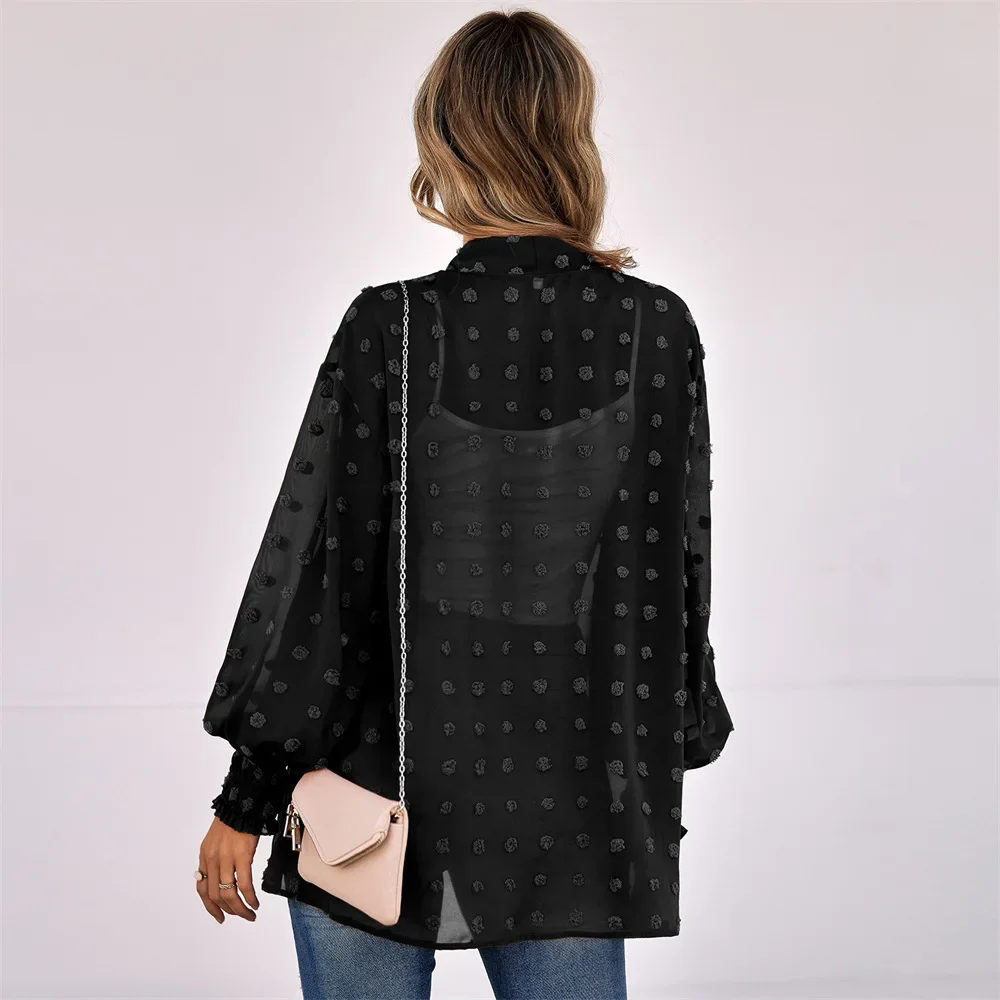 Spring Summer 24 New Lantern Sleeves Solid Color Leisure Travel Outdoor Chiffon Cardigan Top Shawl Jacket Light And Breathable