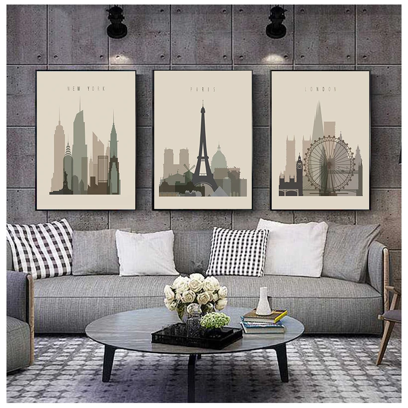 Retro Posters Paris London New York Wall Art Prints Watercolor Canvas Paintings Vintage Pictures  Home Bedroom Decoration