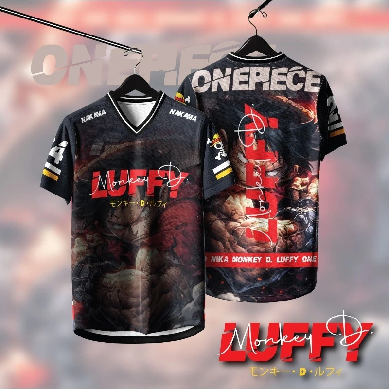 Camiseta Deportiva Casual con Cuello en V y Estampado 3D de Monkey D. Luffy, Dios del Sol Nika, para Hombres, Estilo Anime Nakama, para Fans