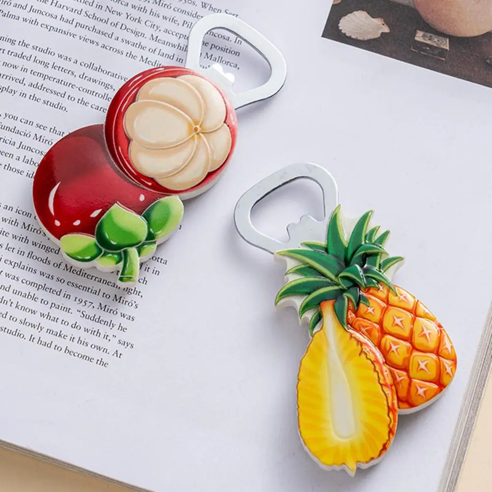 One Hand Bottle Opener Magnetic Fruit-shaped Bottle Opener with Fridge Magnet 3d Resin Fruit Juice Magnets Cartoon for Home
