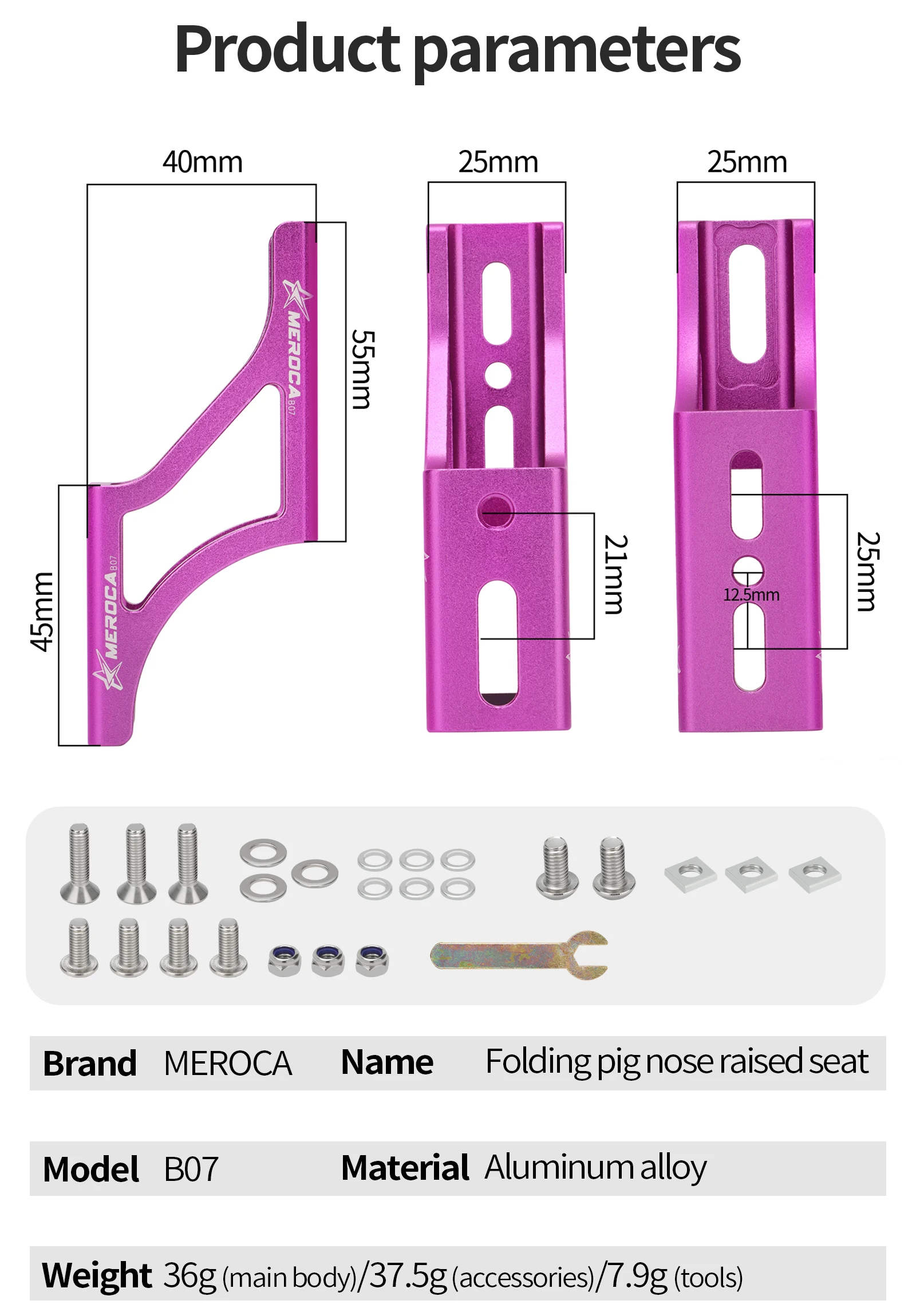 Meroca Faltrad-Fronttasche, erhöhte Basis, Aluminiumlegierung, vorderer Träger, Mount-Adapter, Raiser für Dahon Brompton Winterradfahren – Detail 3