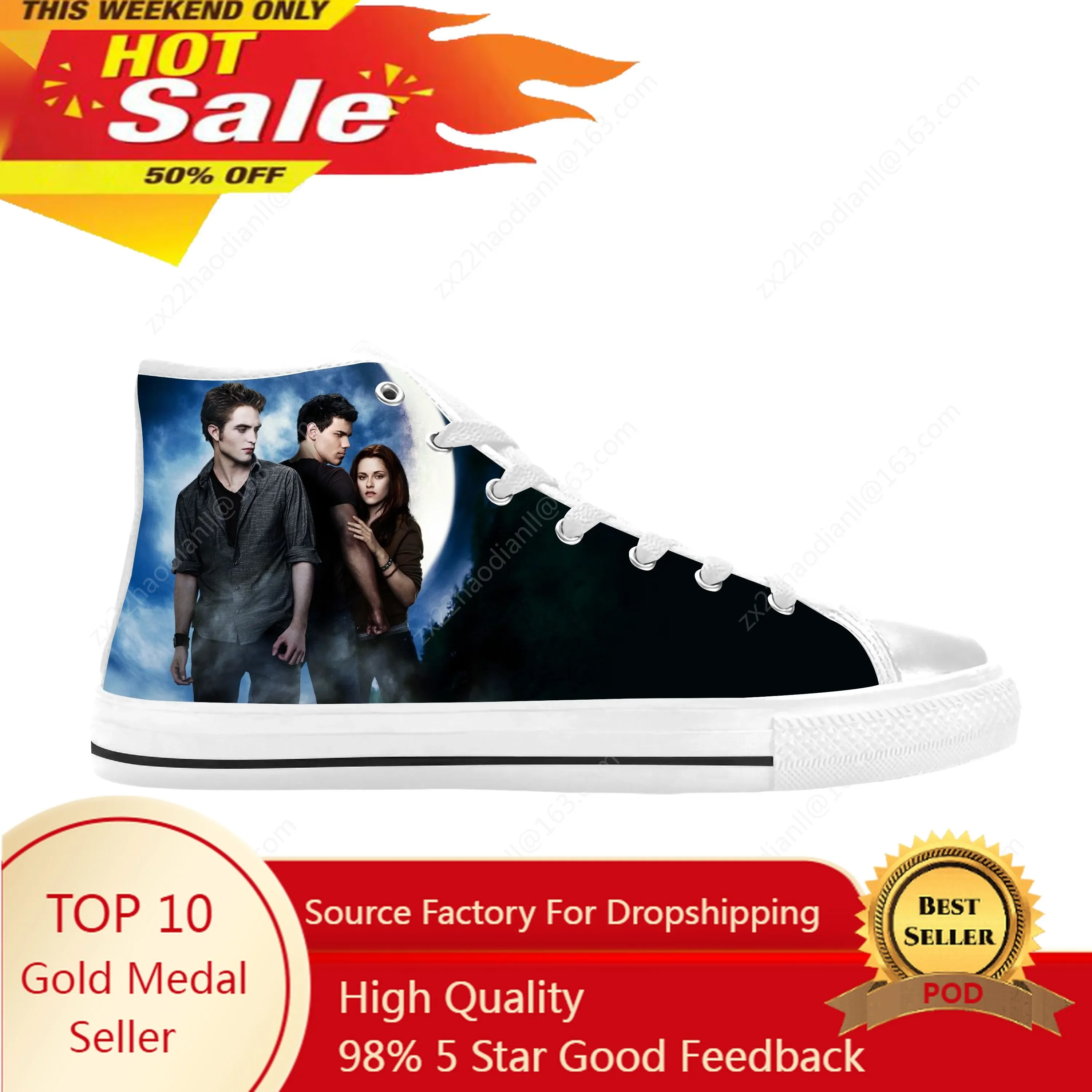 

Movie The Twilight Saga Vampire Bella Edward Cool Casual Cloth Shoes High Top Comfortable Breathable 3D Print Men Women Sneakers