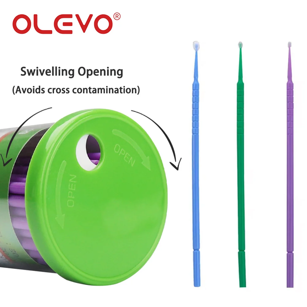 OLEVO 100 Pcs Dental Microbrush Micro Applicator Sticks Disposable Bendable Cotton Swab Brush Tips Makeup Eyelash Extension Tool