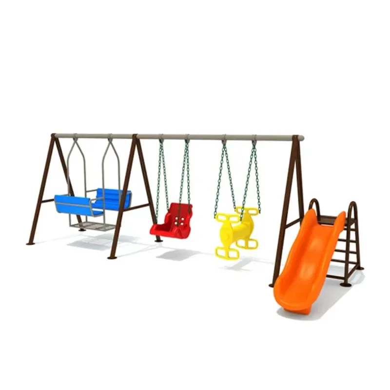 High Quality Children Metal Frame Outdoor Playground Four Seat Swing With Slides