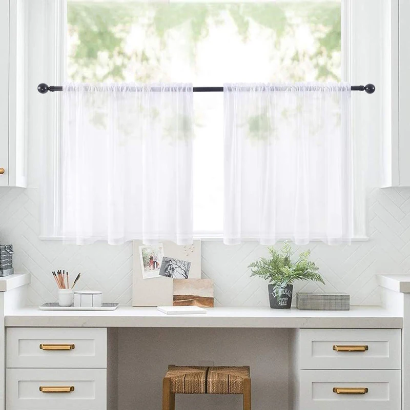 

Sheer Window Curtains Tier 2 Pieces Set Short Dining Curtains Window Treatments for Small Window Bathroom Living Room Rod Pocket