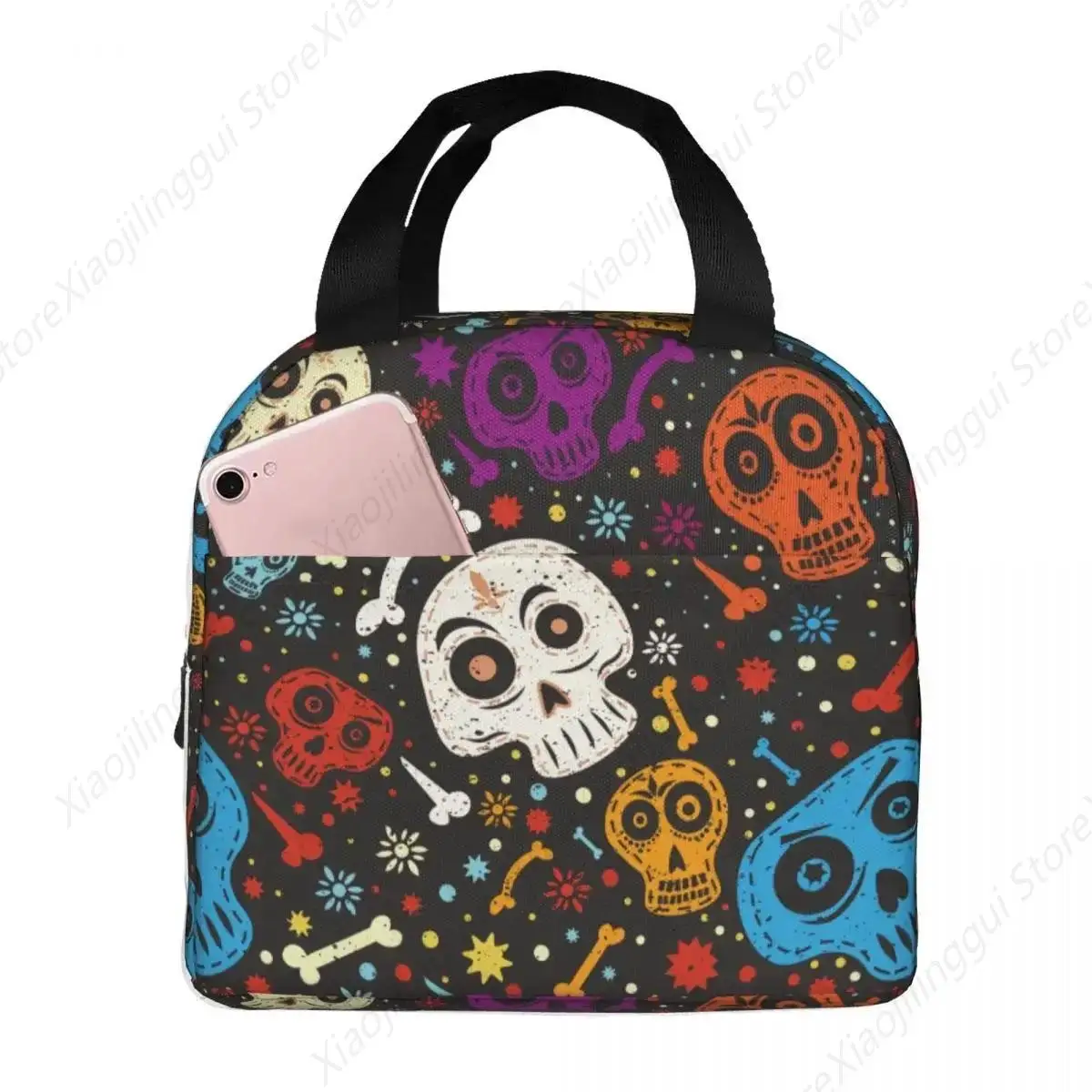 Day Of The Dead Colorful Mexican Lunch Bag Portable Insulated Cooler Sugar Skull Thermal Cold Food Picnic Tote for Women Girl