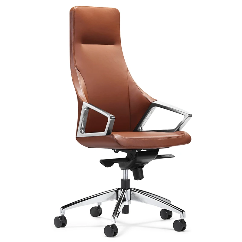 

Office chair simple ergonomic computer home study boss light luxury cowhide comfortable sedentary swivel