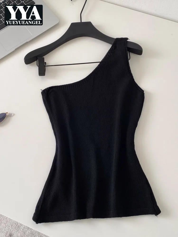 

Asymmetrical Single Shoulder Hot Girl Camisole Women Summer Slim Tank Top Solid Color One Size Pullover Knitted Tanks Camis Tees