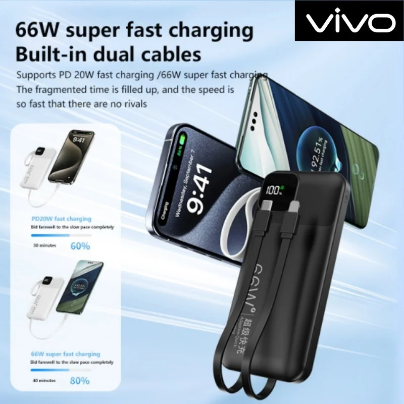 VIVO 50000mAh PowerBank 66W Portable Fast Charge External Battery High Capacity With Cable For Iphone Xiaomi Backup Battery