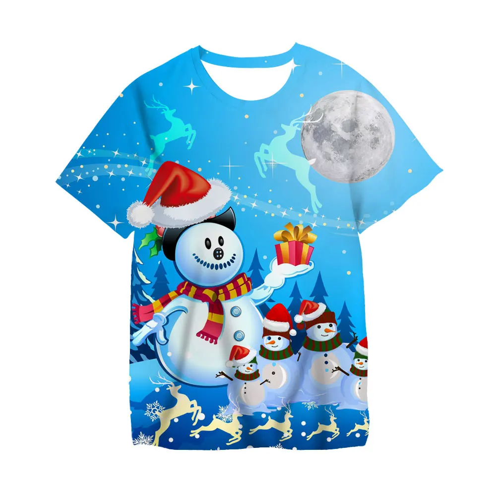 Kawaii Christmas Tshirts 3D Print Santa Claus SnowmanT Shirt Fashion Kids Casual Boys Girls Unisex Round Neck Tshirt Tops