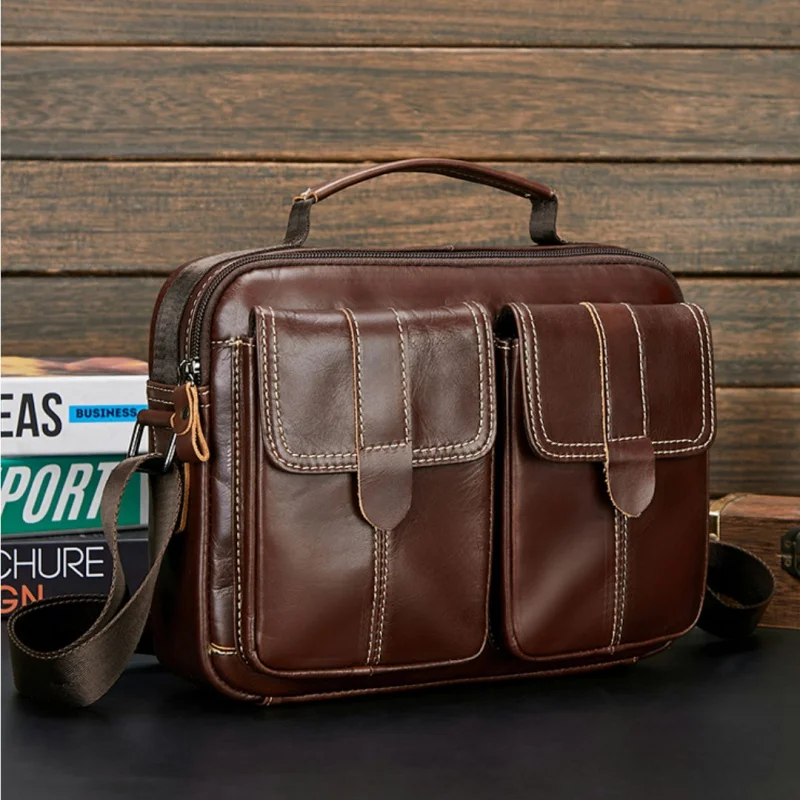 Nieuwe Lederen Heren Schoudertas Met Grote Capaciteit Koeienhuid Messenger Tas Business Man Handtas Casual Crossbody Tas