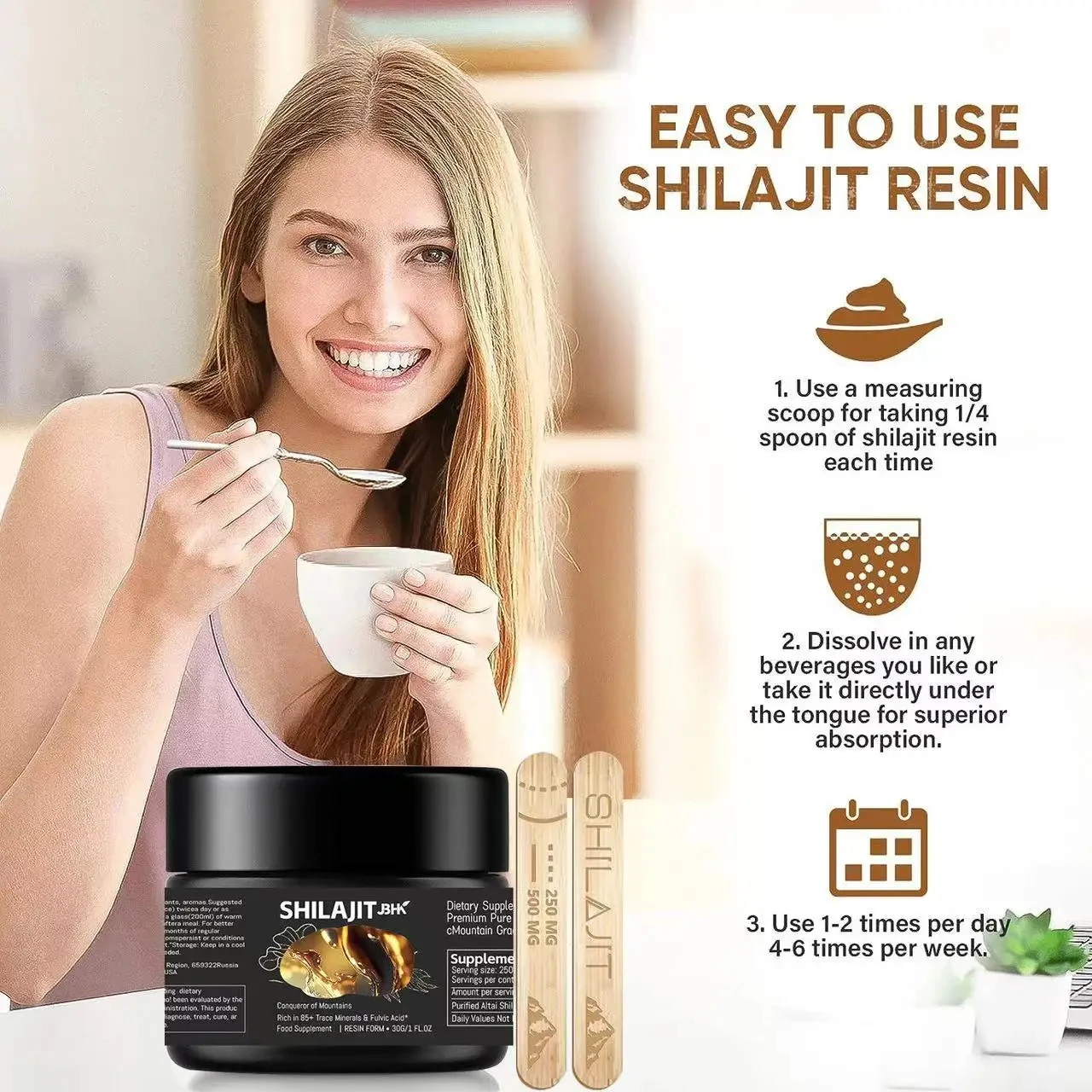 Himalayan 100% Pure Shilajit with Fulvic Acid & 85+ Trace Minerals Complex for Energy With Spoon 30g Resin