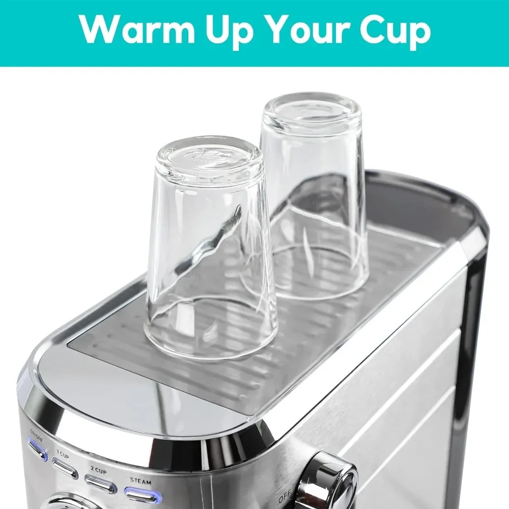 CASABREWS-Machine à Expresso Professionnelle, Appareil Compacte avec Mousseur à Lait et Baguette à Vapeur, 20 Bars