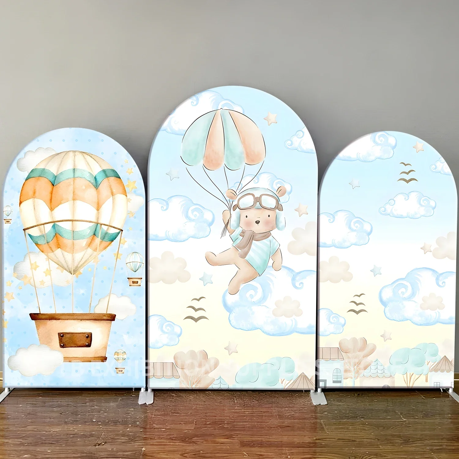 

Cute Bear Hot Air Balloon Arch Backdrop Baby Shower Newborn Photography Studio Custom Background Kids Birthday Party Decorations