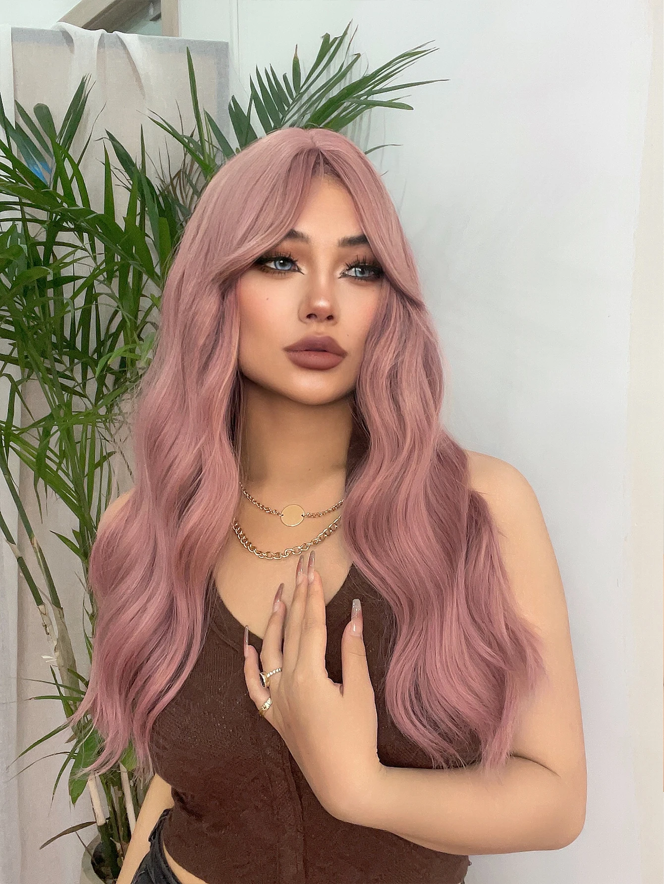 24Inch Purple Pink Color Synthetic Wigs Middle Part Long Natural Curly Hair Wig For Women Cosplay Drag Queen Heat Resistant image 5