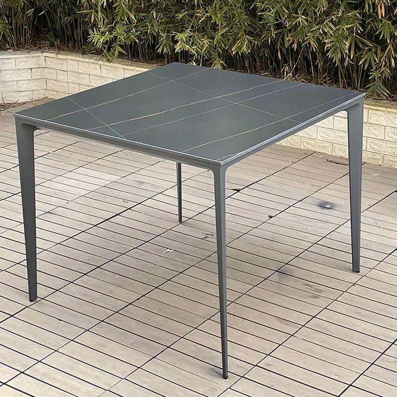 Outdoor  Rock slab long Square  Die-cast aluminum feet Western food Coffee  Simple casual high-end