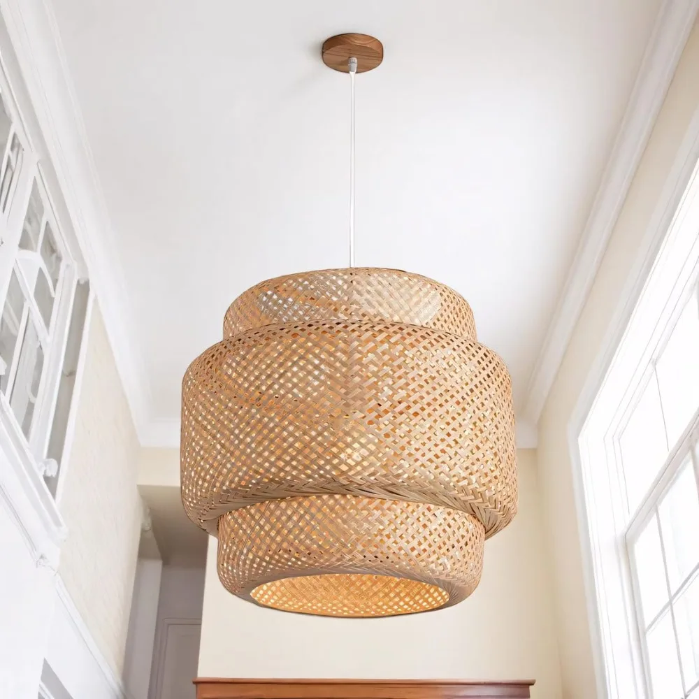 

Bamboo Pendant Lights Hand-Woven Pendant Lamp E27 LED Chandelier Home Ceiling Light 30/40/50cm Bedroom Living Room Lighting
