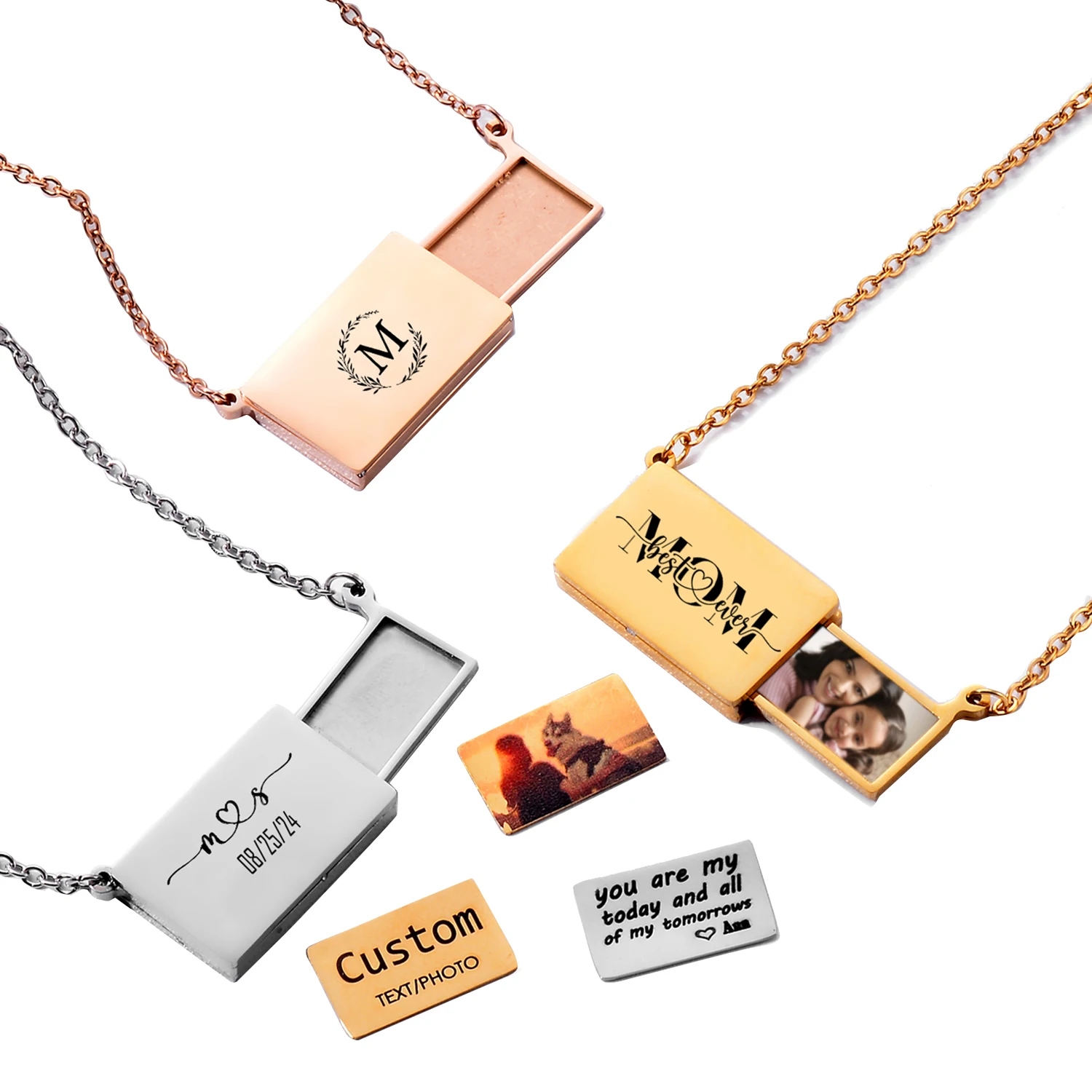 Personalized Photo Message Engraved Envelope Necklaces for Women Stainless Steel Pendant Necklace Jewelry Gifts Dropshipping