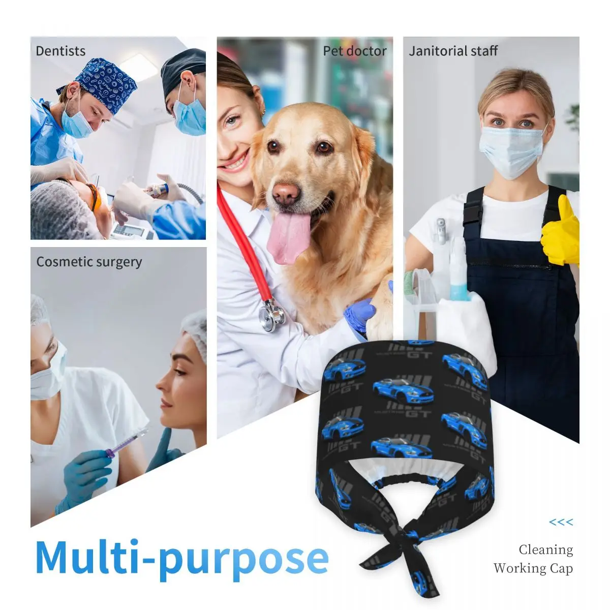 Czapka chirurgiczna Mustang Gt, czapka robocza dla lekarza, unisex, regulowana, czapka pielęgniarska dla dentysty